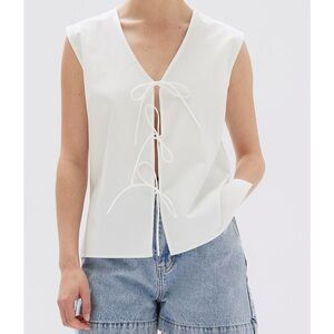 White Sleeveless Tie-Front Cropped Vest Blouse